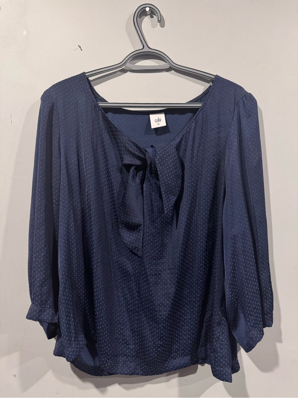 CAbi Navy Polka Dot Tie-Neck Blouse